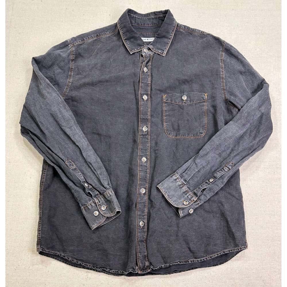 32 Bar Blues Mens Large Long Sleeve Button Down Shirt Faded Black Made in Turkey